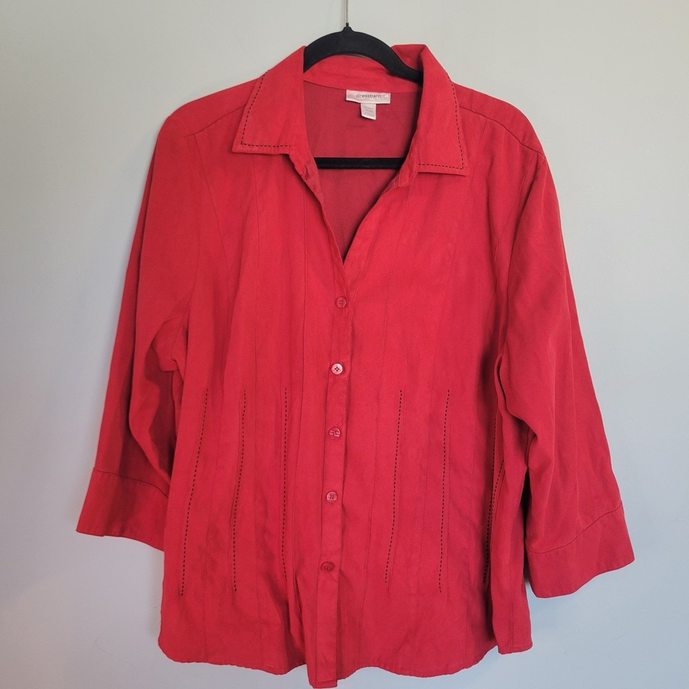Dressbarn Top Women's Size 18/20 Red Long Sleeve Button Up Blouse